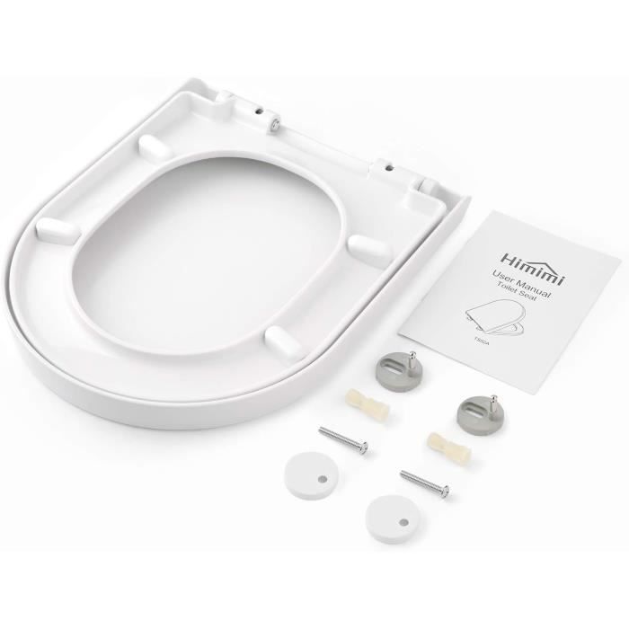Universele toiletbril - HIMIMI - 45x36x5,3 cm, softclose toiletbril met eenvoudige installatie en reiniging, wit, D-vorm