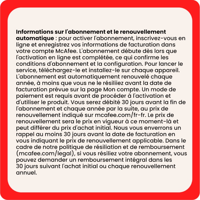 McAfee Total Protection pour 1 appareil | Abonnement de 1 an, renouvellement automatique annuel