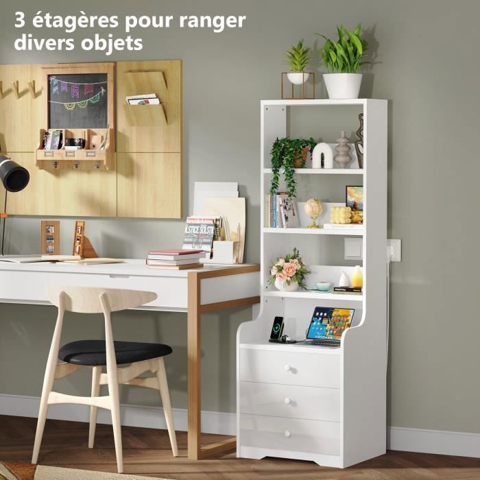 Mesa de cabeceira com 3 gavetas e 5 prateleiras - VIVOLILV - Branca - 50x40x176 cm