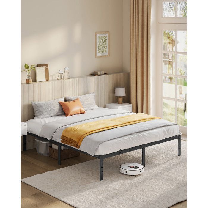 Estructura de cama doble, 160 x 200 cm, estructura metálica, espacio de almacenamiento debajo, estilo moderno, fácil montaje, negro mate.
