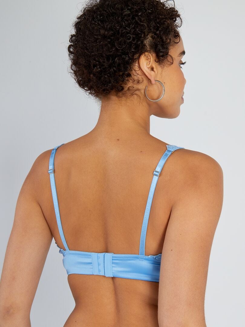 Sutiã triangular em microfibra de tule e cetim - AZUL