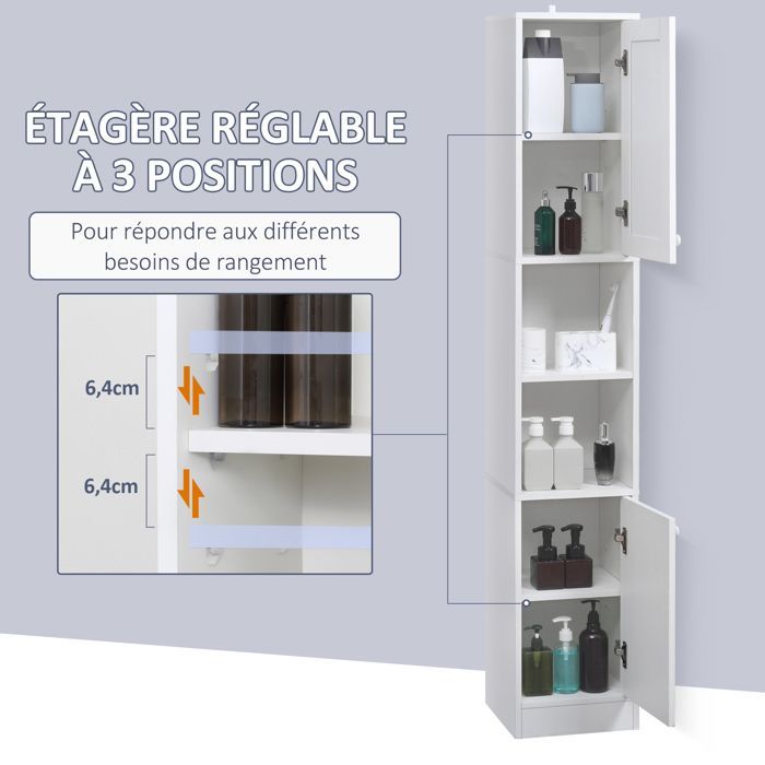 kleankin - Meuble colonne de salle de bain - Panneaux de particules - 30x28x170cm - Blanc