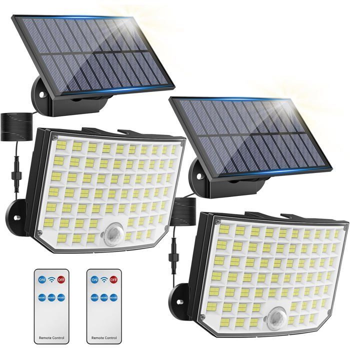 Lámpara solar para exteriores - 256 LED - Paquete de 2 - Sensor de movimiento - 3 modos de iluminación - IP65