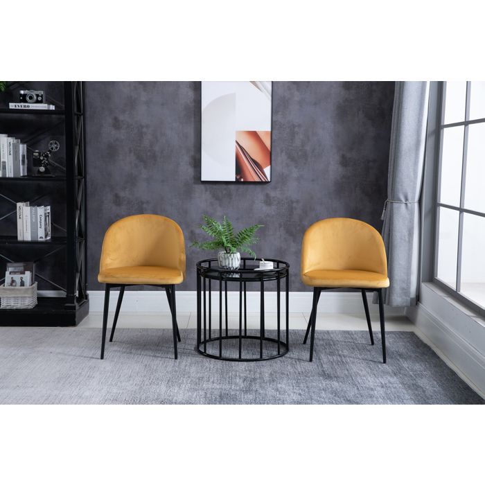 Chaises de salle à manger - HOMCOM - lot de 2 cuisine scandinave velours rembourrée pieds effilés - métal - jaune