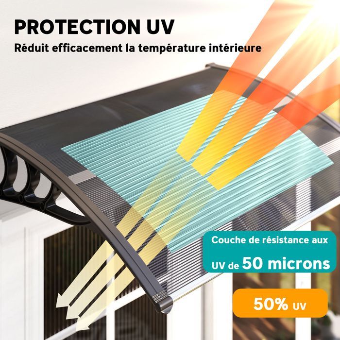 Toldo para puerta de entrada - Outsunny - protección contra la lluvia y los rayos UV - policarbonato y aluminio - 100 x 75 cm - negro