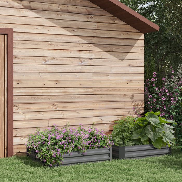 Lot de 2 carré potager de jardin - Outsunny - tôle d'acier ondulée - 100 x 100 x 30 cm - gris foncé