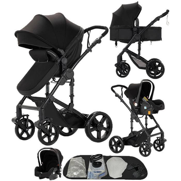 Carrinho de Bebê Magic ZC 3 em 1 com Sistema de Viagem para Crianças de 0 a 3 Anos, Assento Reversível, Cesto Grande e Freio de Pé, Preto