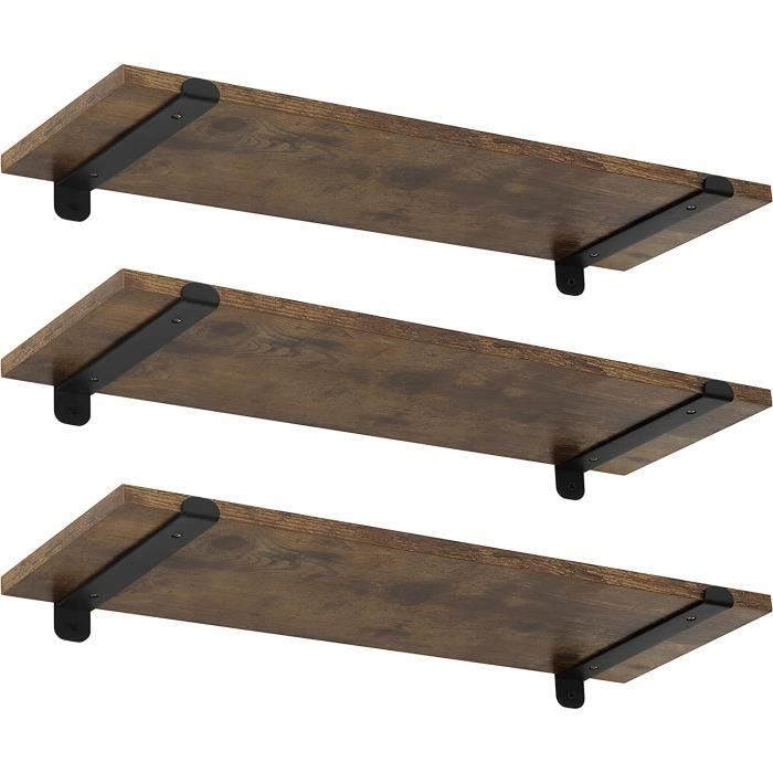 EUGAD Étagères Murales Lot de 3, Étagères Flottantes, 60x20x7cm, MDF et Fer, Marron et Noir