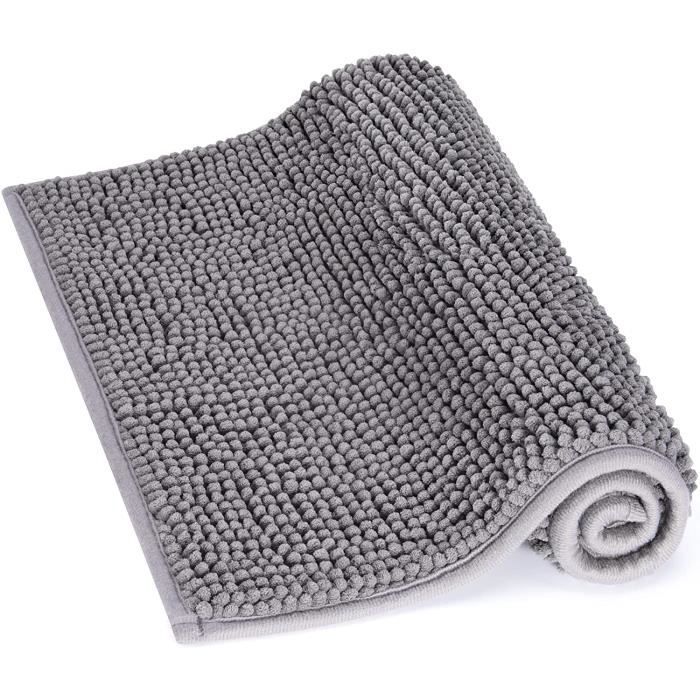 Tapis de Bain - Microfibre de Chenille - Antidérapant - 60cm x 40cm - Gris