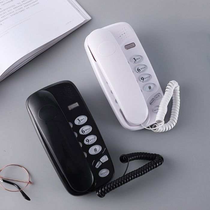 Téléphone fixe filaire blanc, indicateur d’appel muet, fonction recomposition, économie d’énergie, matériau ABS