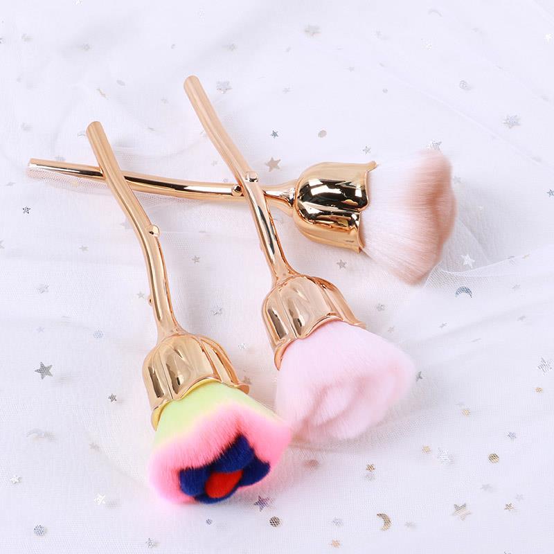 Pincel de maquiagem em formato de rosa, grande, para pó solto e blush, ferramenta de beleza moderna para manicure e limpeza de unhas.