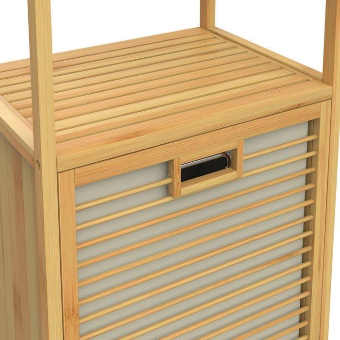 CASARIA® Mobile bagno 2 in 1 con cesto portabiancheria integrato e cestino per rifiuti in bambù removibile da 36 litri, 90 x 40 x 35 cm