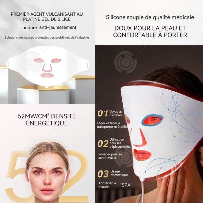 INN Masque facial 5W LED masque en silicone à lumière LED 7 couleurs masque de beauté photo-rajeunissant et blanchissant contre