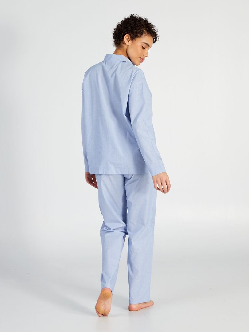 Pyjamaset bestaande uit een lange overhemdjurk en een broek - 2-delig - WIT
