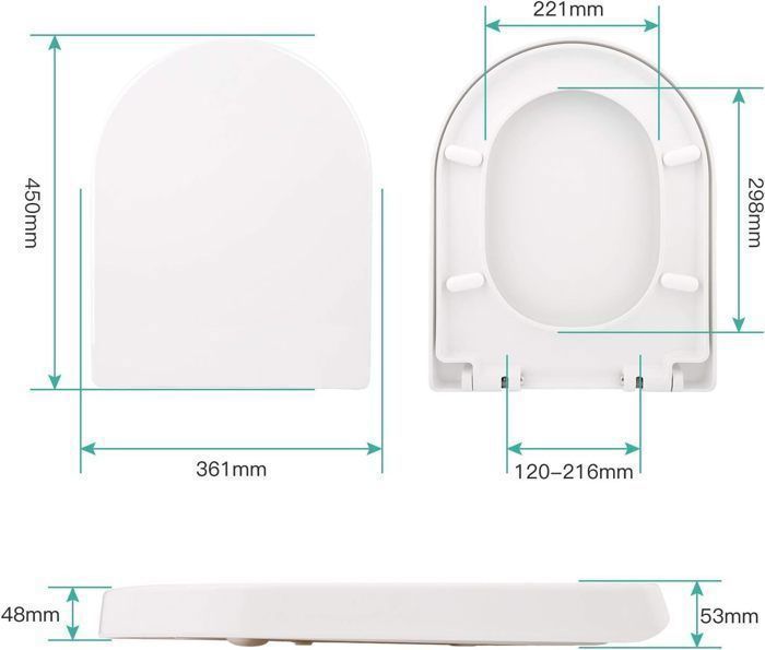 Universele toiletbril - HIMIMI - 45x36x5,3 cm, softclose toiletbril met eenvoudige installatie en reiniging, wit, D-vorm