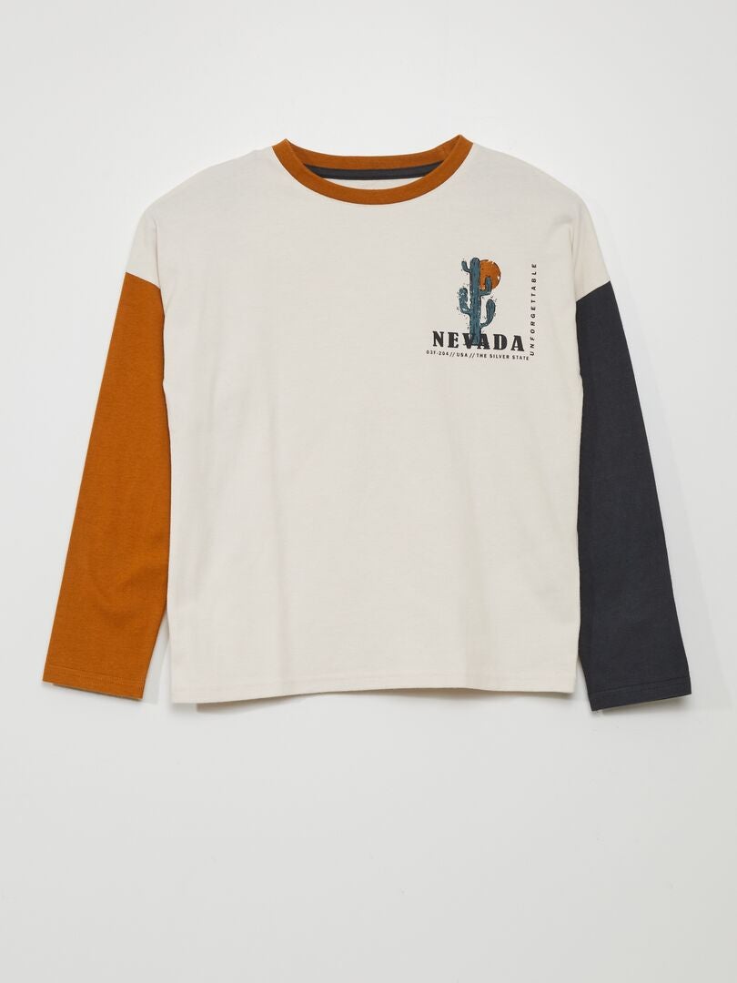 Camiseta de manga comprida tricolor - BEGE