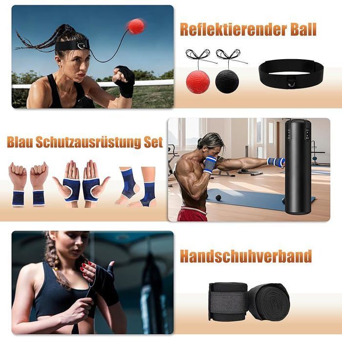 Saco de boxeo para adultos de 120 cm/4 pies con guantes de boxeo, vendas, cadena, gancho para techo y pelotas.