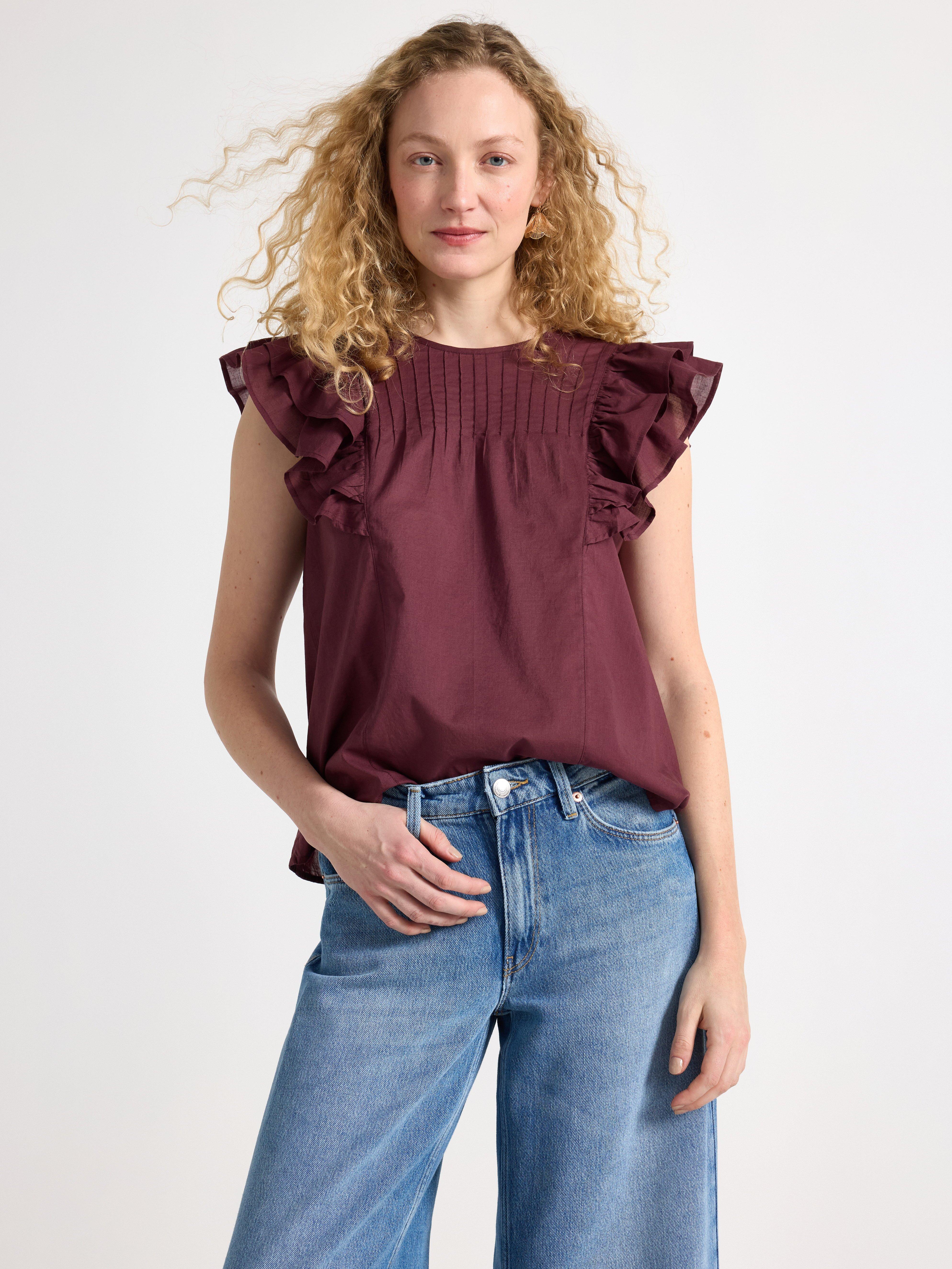 Blusa sin mangas rojo oscuro