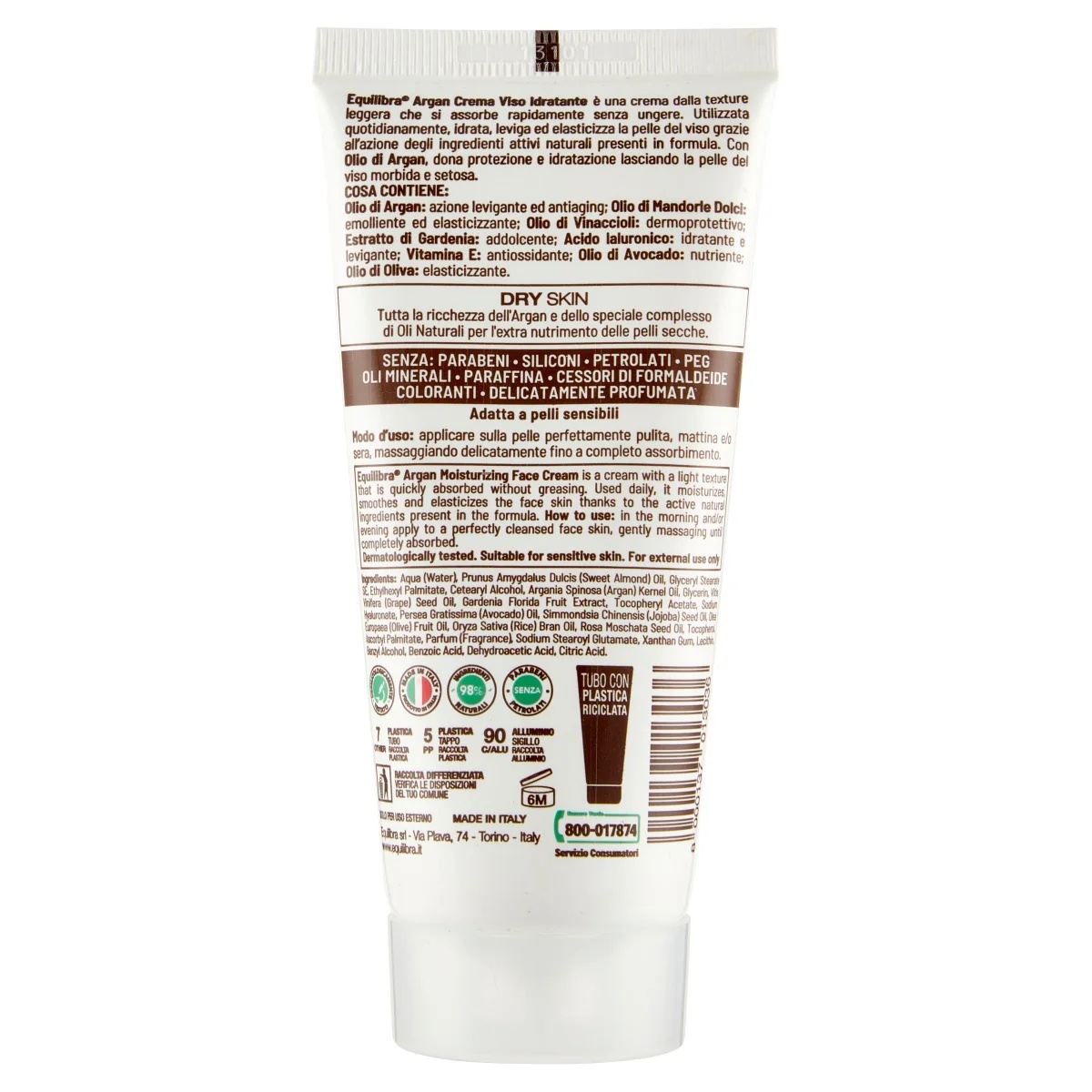 EQUILIBRA Equilibra Argan Feuchtigkeitscreme fürs Gesicht 75 ml Spendet Feuchtigkeit für die Haut