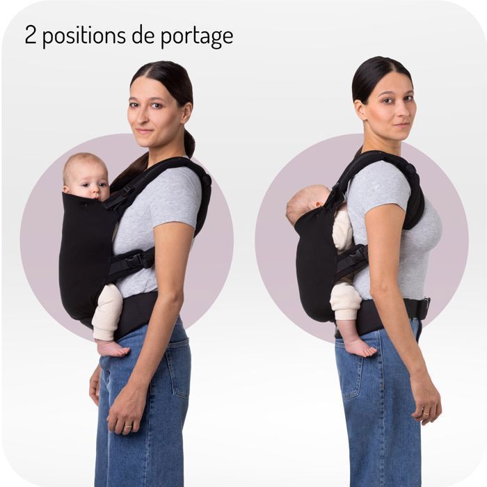 MoMi COLLET – Portabebés ergonómico y fisiológico – Para llevar al bebé delante o en la espalda – Ajustable – Hasta 15 kg – Negro