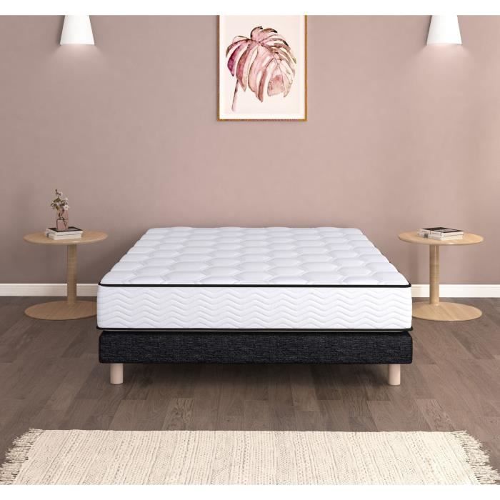 Conjunto de base de cama y colchón URBAN Collections PARIS 140 x 190 cm - 798 muelles ensacados y espuma viscoelástica - 24 cm - Firme