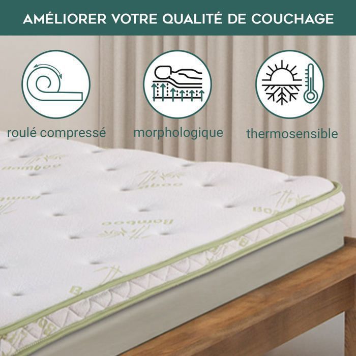 Cubrecolchón Sampur Soft Bamboo 140x190 - 8 cm de grosor - Espuma viscoelástica - Espuma de alta resiliencia