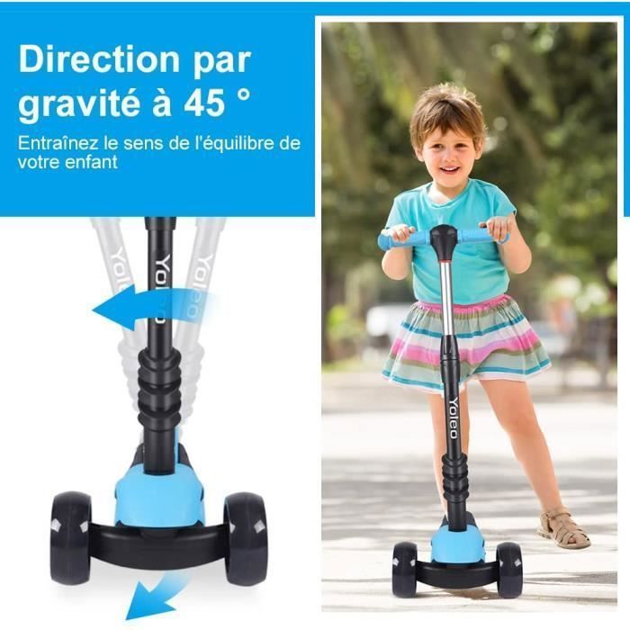 Trottinette avec Siège Amovible - YOLEO - 3 Roues - LED Bleu - Enfant 2-10 Ans