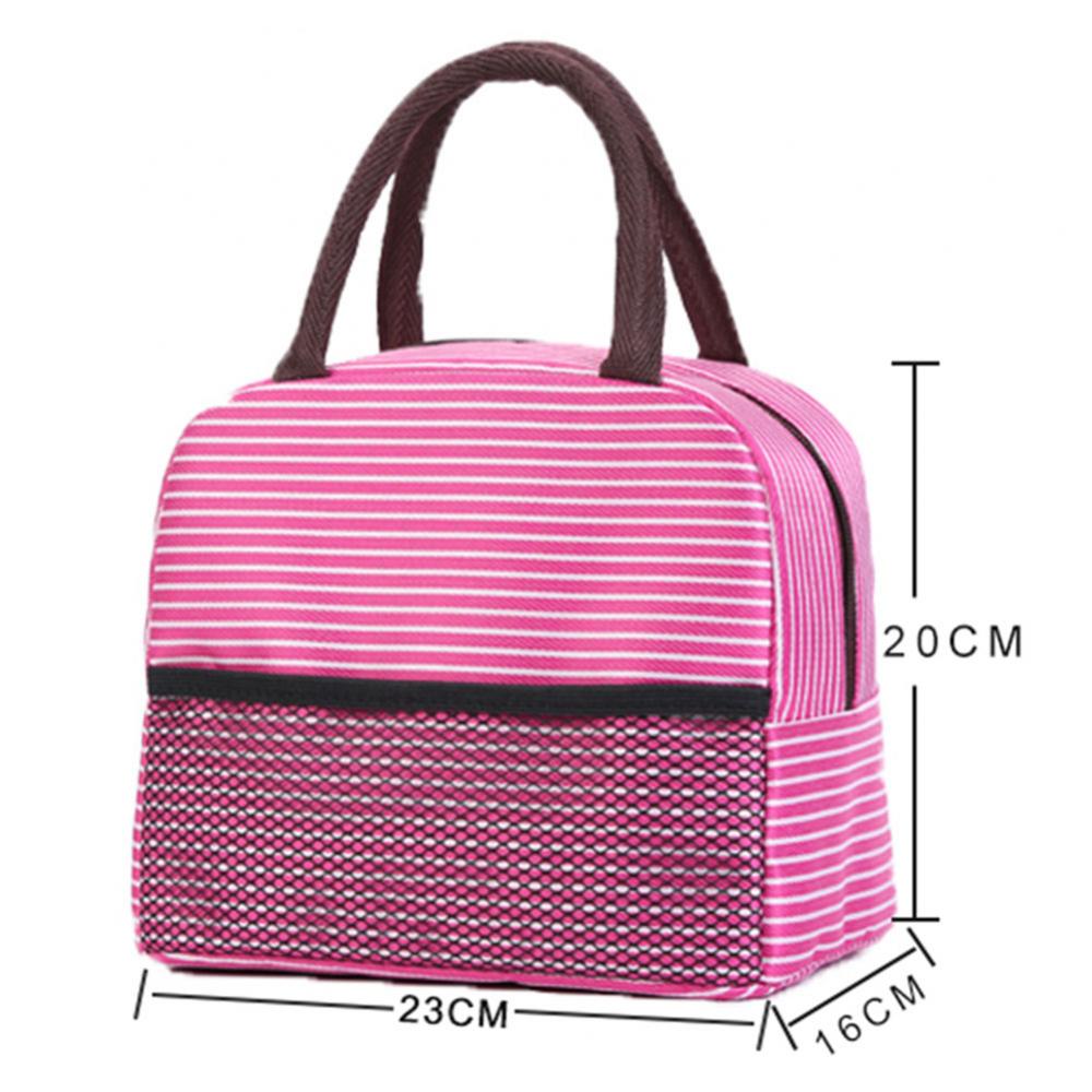 Sac à lunch portable imperméable en maille rayée, isotherme, type Bento, fourre-tout épais pour aliments, collations, fruits et dîner.