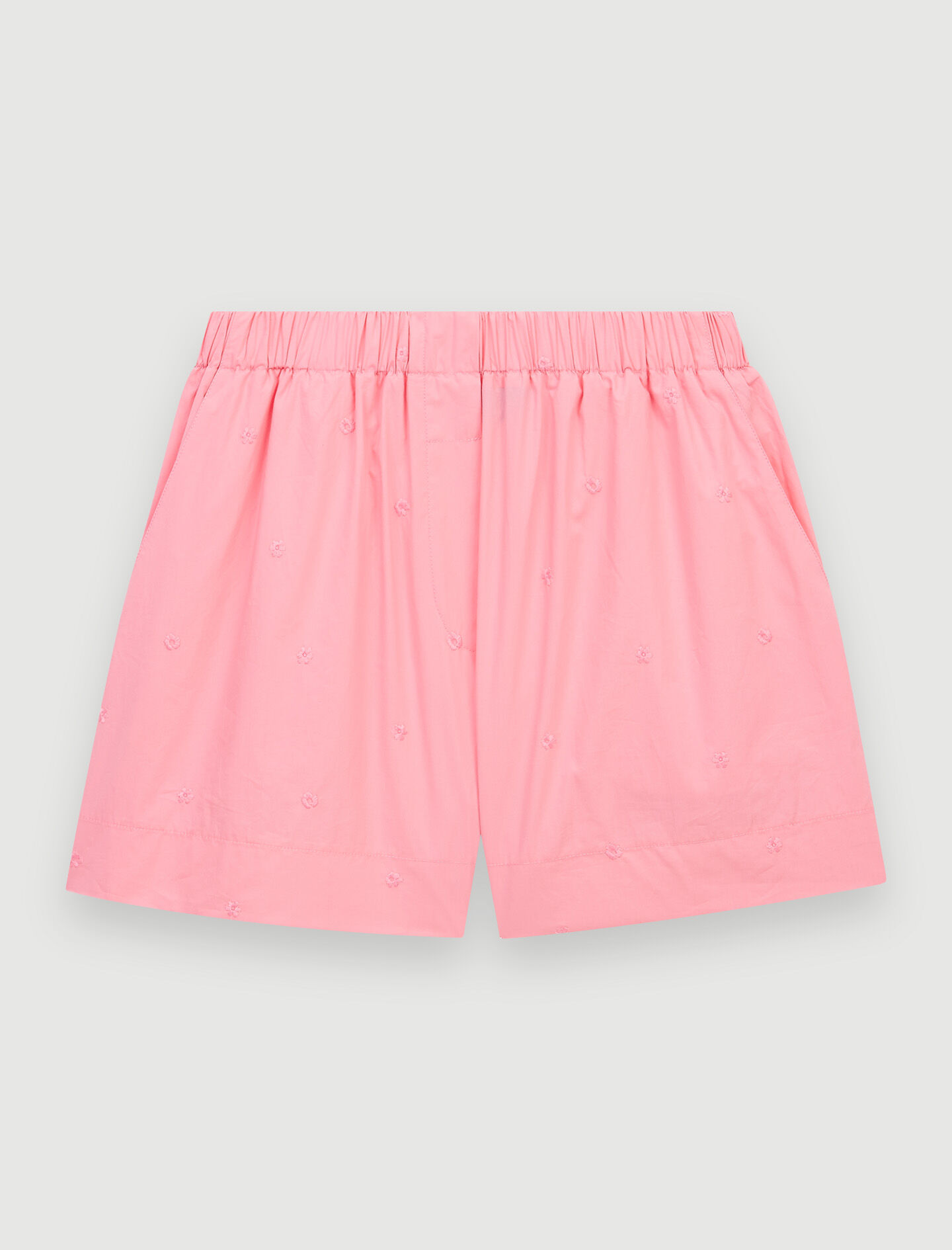 Geborduurde poplin shorts - Roze