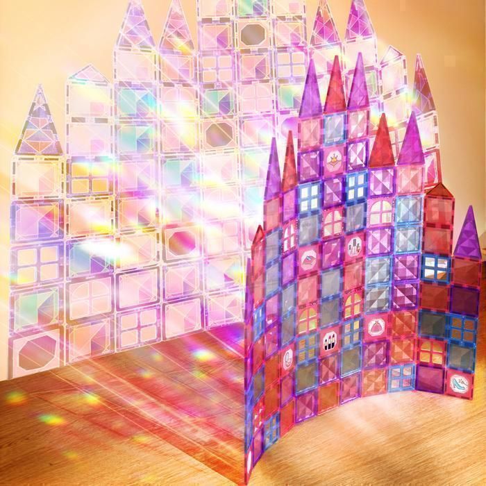 Magnetic Tiles - KUKUFUN - 111 pieces - Stimulate and develop children's manual skills and creativity - STEM 3-8 years