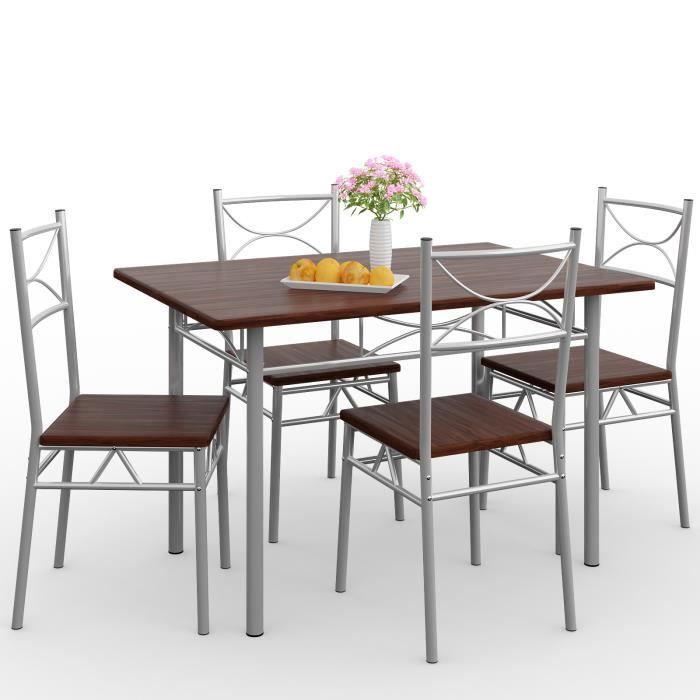 Ensemble 5 pièces Paul chêne foncé 1 Table 4 chaises MDF métal laqué Cuisine Ensemble Table et chaises pour Salle à Manger