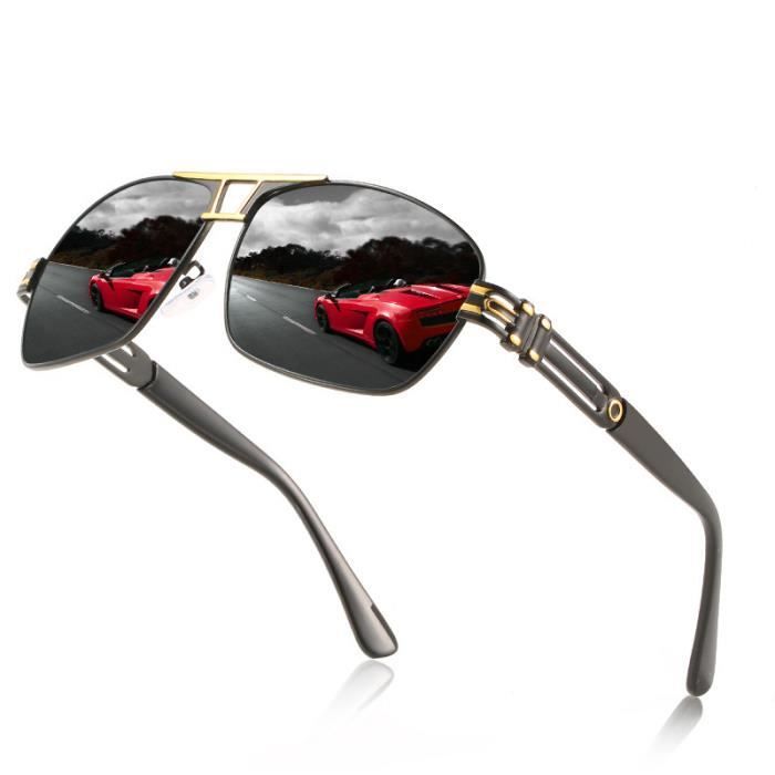 SHARPHY Lunettes de soleil homme carré grosse boite cyclisme conduire d'or noir classique l'été sports de plein air Anti-UV
