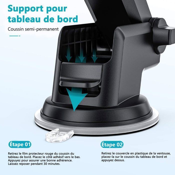 Suporte para celular veicular com ventosa giratória 360°, montagem no painel/para-brisa, universal para smartphones iPhone e Samsung.