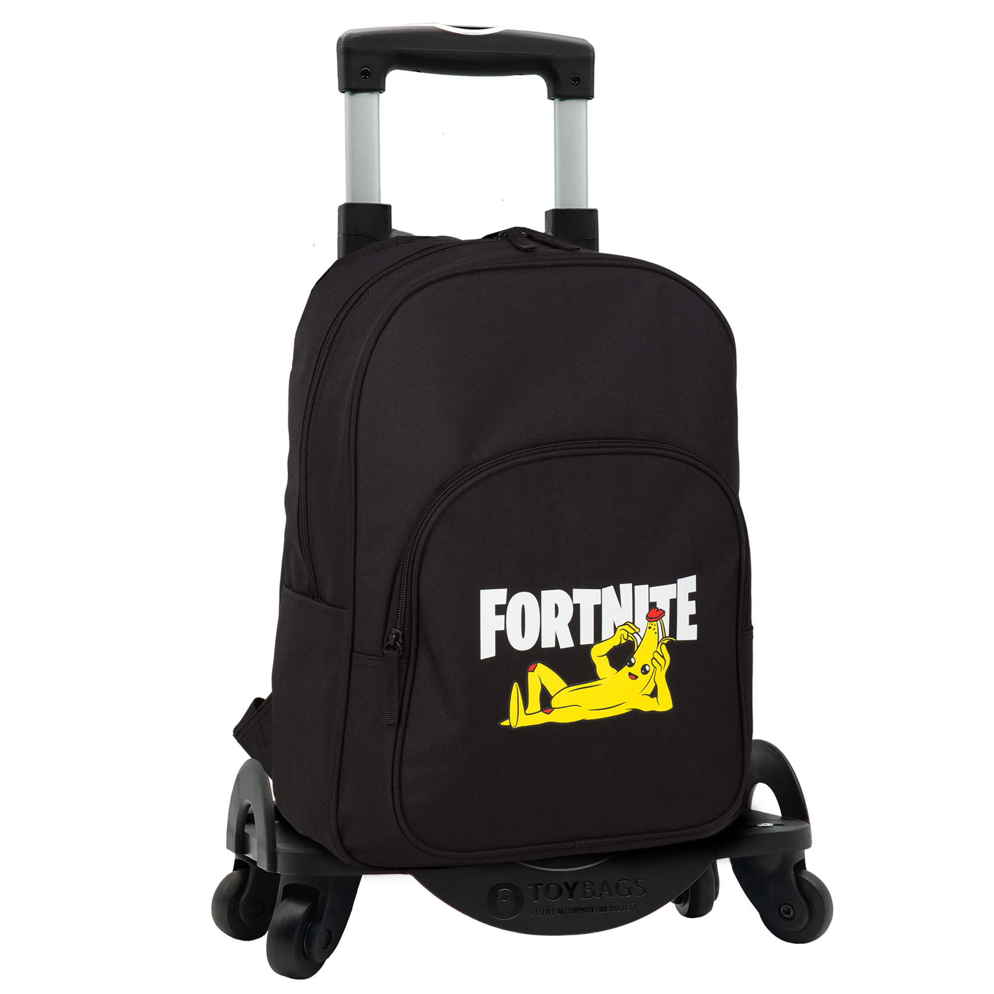  Fortnite Crazy Banana pielāgojama skolas mugursoma + rotaļlietu ratiņi ar 4 rotējošiem riteņiem