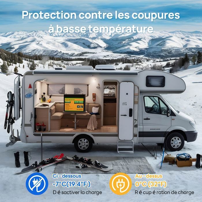 Batería de litio ECO-WORTHY de 12 V y 100 Ah con Bluetooth, batería LiFePO4, BMS y protección contra bajas temperaturas, más de 4000 horas de duración para autocaravanas.