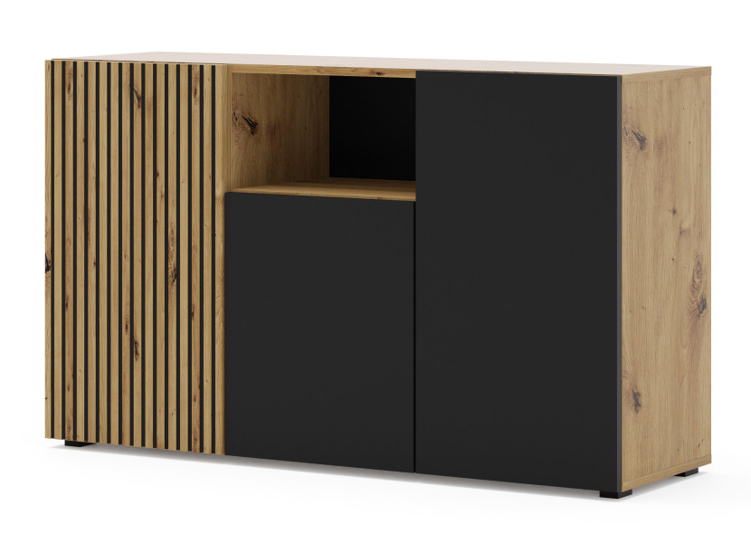Komoda AURIS 3D 135 cm dąb artisan / czarny mat