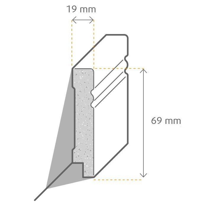 Kosche Plinthe Avantgarde Profilé Hamburger MDF Feuilleté 19 x 69 x 2500 mm Blanc Plinthe Haute qualité Robuste