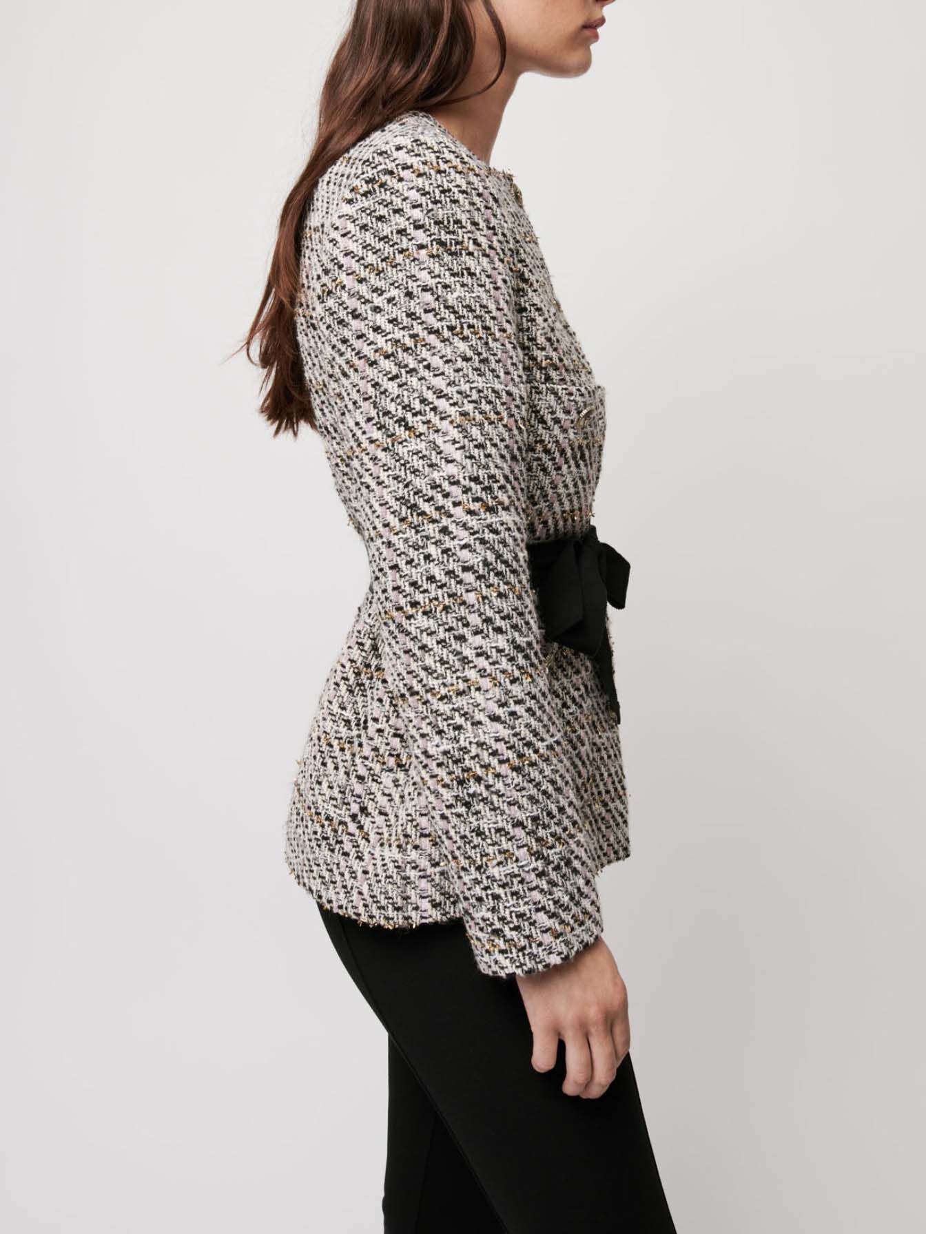 Jachetă din tweed contrastant - Roz deschis