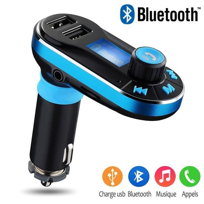 KARYLAX Bluetooth Car Hands-Free Kit + USB Charger, FM Transmission — Blue