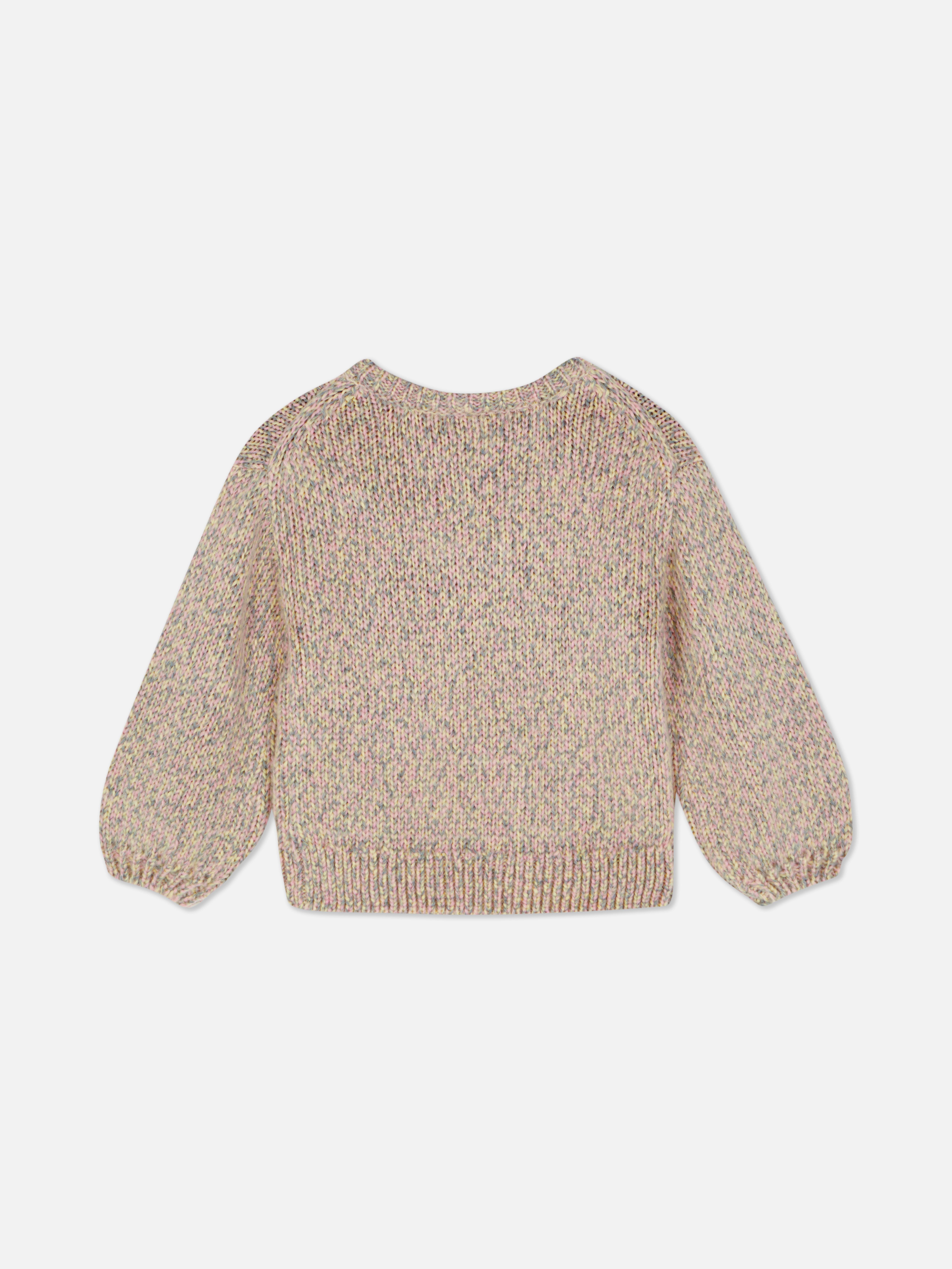 Striped knitted sweater A striped sweater with a round neck, dropped shoulders, and ribbed cuffs