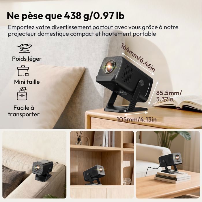 Mini projetor de vídeo portátil, compatível com 4K e 1080p, Android 14, Wi-Fi e Bluetooth 5.4 - 300 ANSI - Correção automática de keystone.