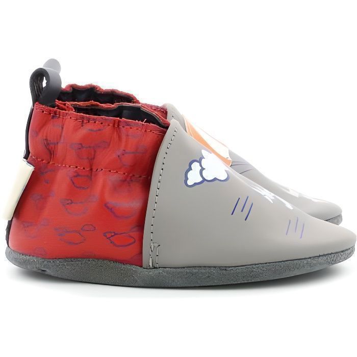 Pantofole da neonato - ROBEEZ - Lupo Felice - Grigio - Pelle - Senza lacci