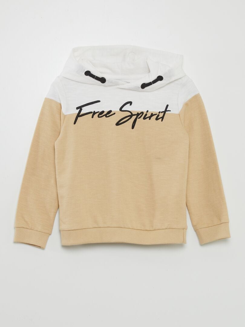 Sudadera bicolor con inscripción - BEIGE