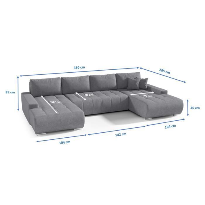 BELUTI – Panorama-Eckschlafsofa in U-Form. Designerstoff. Bett + Staufach (Beige)