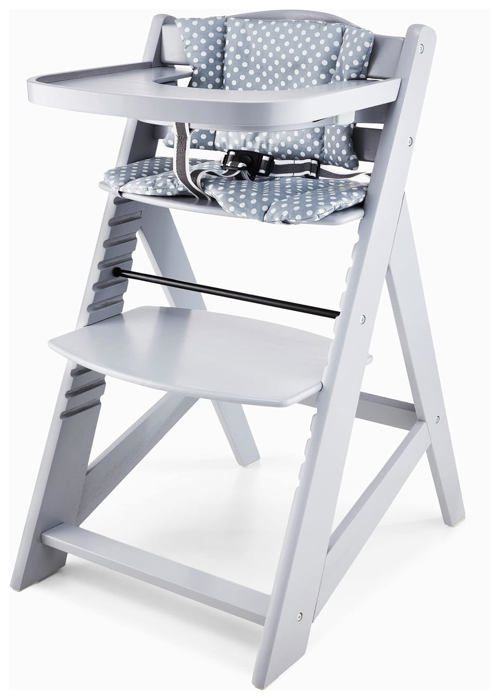 Moby-System High Chair for Babies 6+ Months | 12 Adjustable Seat Positions | Detachable Tray, Cushions & 3-Point Harness - Grey