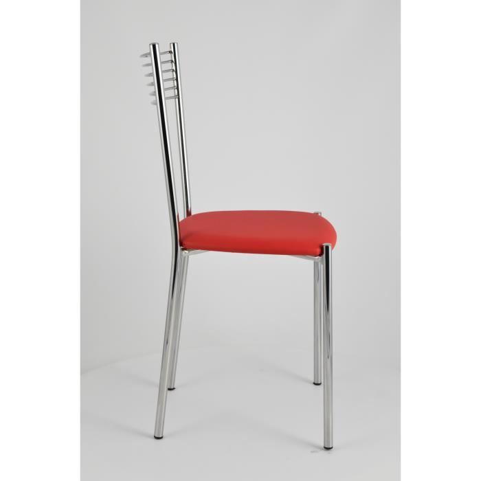 Set of 4 Elegance chairs with a sturdy chromed steel frame and padded seat upholstered in red artificial leather