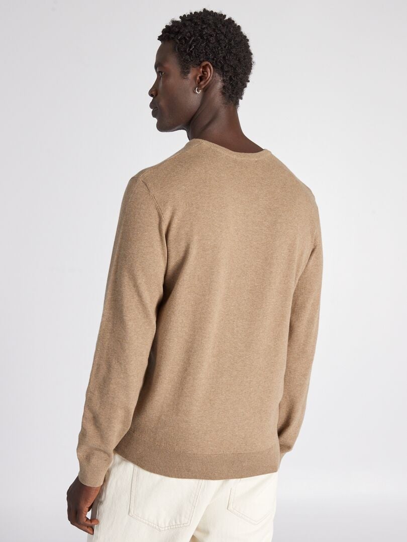 Eenvoudige gebreide trui in effen kleur - BEIGE