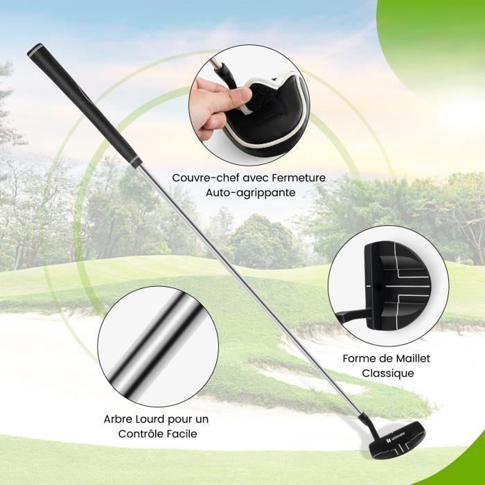 Putter de golf COSTWAY - Portátil de 35 pulgadas - Líneas de alineación - Esquina de 3° - Loft de 72°
