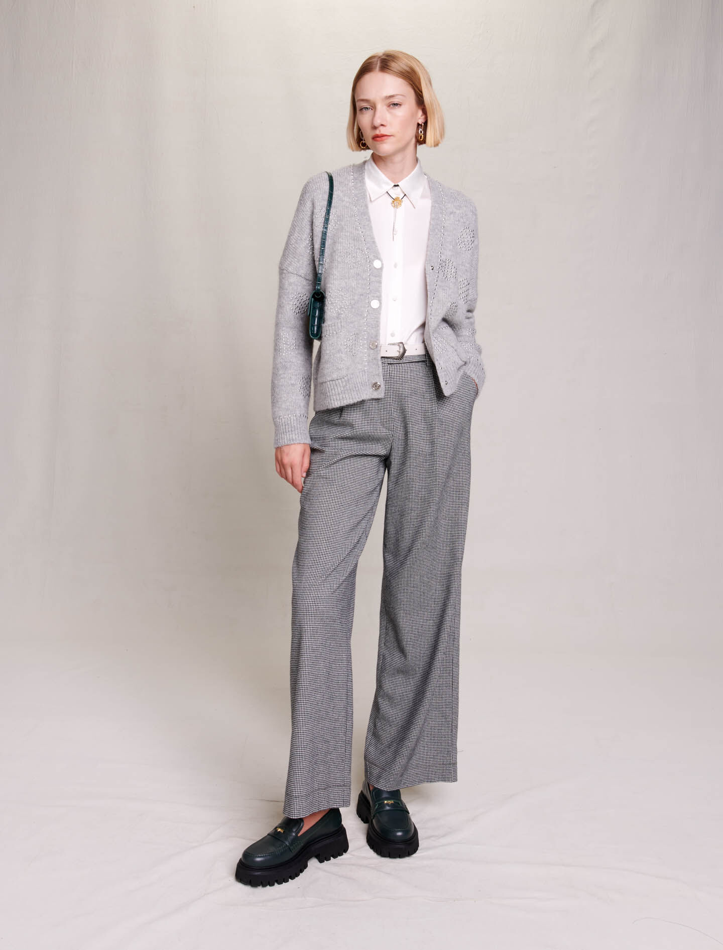 Cardigan met klavermotief en studs - Grijs