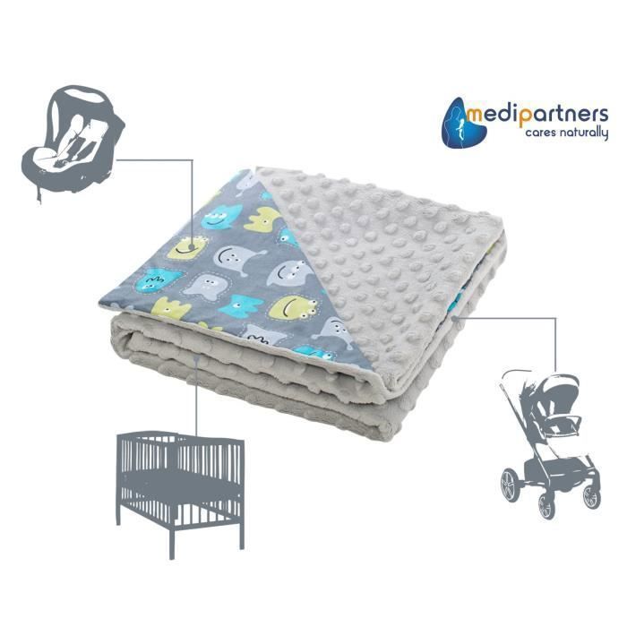 Medi Partners 100% Cotton Double-Sided Baby Blanket 75x100cm for Stroller (Creatures and Grey Minky)
